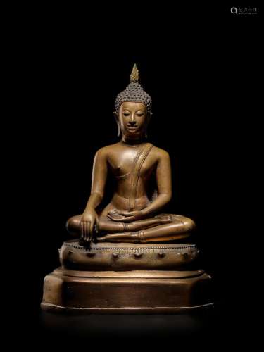 A COPPER ALLOY FIGURE OF BUDDHA  THAILAND, NORTHERN SUKHOTHA...