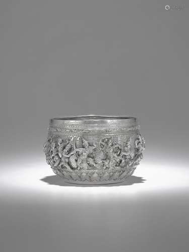 A SILVER OFFERING BOWL WITH SCENES FROM THE RAMAYANA  BY MG ...