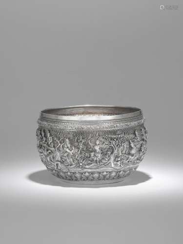 A SILVER OFFERING BOWL WITH SCENES FROM THE RAMAYANA  LOWER ...