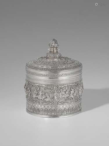 A SILVER STORAGE BOX WITH SCENES FROM THE SAMA JATAKA AND TH...