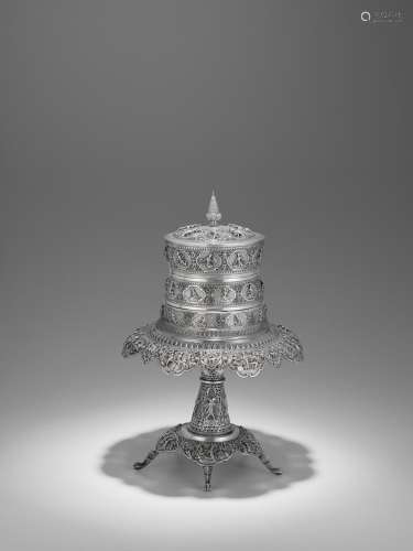 A SILVER BETEL BOX WITH SCENES FROM THE SAMA JATAKA  LOWER B...