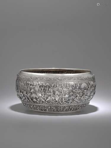 A SILVER OFFERING BOWL WITH SCENES FROM THE EARLY LIFE OF PR...