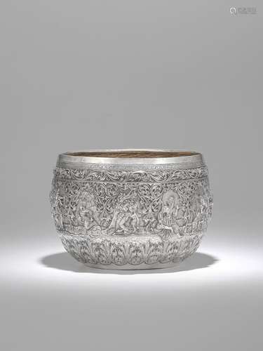 A SILVER OFFERING BOWL WITH SCENES OF THE TAUNGPYONE LEGEND ...