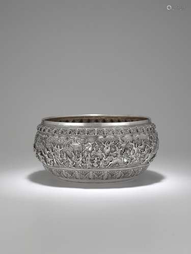 A SILVER OFFERING BOWL WITH SCENES FROM THE VIDHURA-PANDITA ...