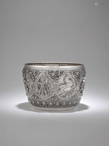 A SILVER OFFERING BOWL WITH CHARACTERS FROM THE VIDHURA-PAND...