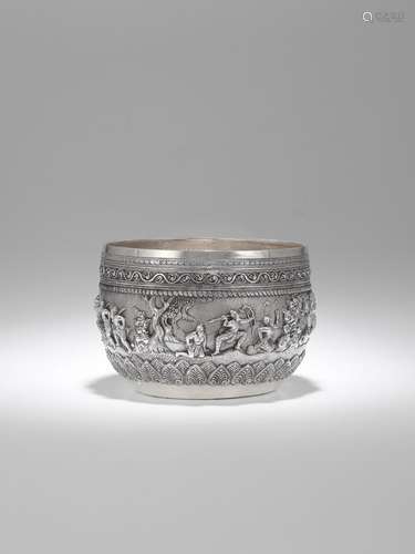 A SILVER OFFERING BOWL WITH SCENES OF THE RAMAYANA BY MAUNG ...