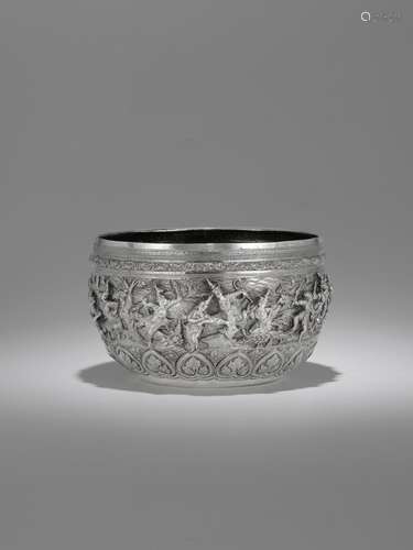 A SILVER OFFERING BOWL WITH SCENES FROM THE RAMAYANA  LOWER ...