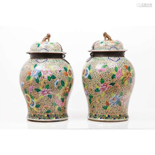 An unusual pair of pots and covers