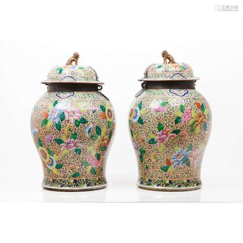 An unusual pair of pots and covers