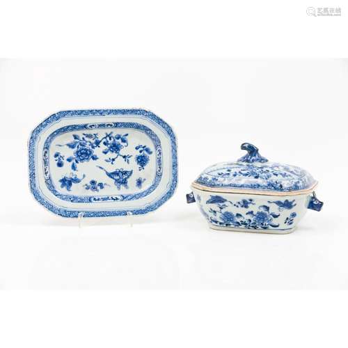 A small tureen with cover and octagonal platter