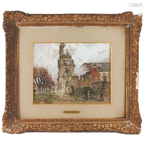 A double painting with a view of Soissons cathedral and a la...