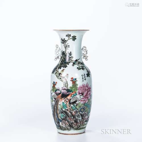 Tall Enameled White Porcelain Vase