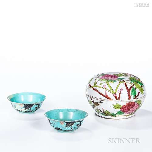 Three Enameled Porcelain Items