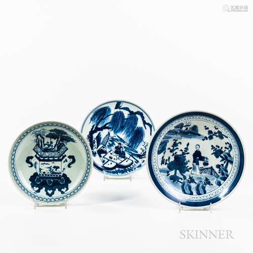 Three Export Blue and White Dishes