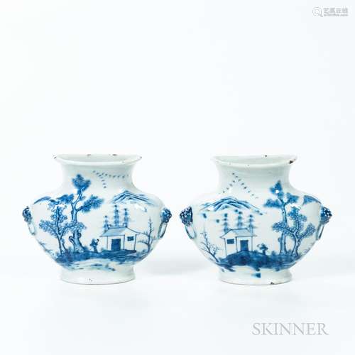 Pair of Blue and White Wall Pocket Vases