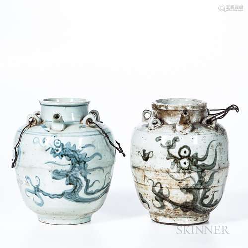 Two Blue and White Swatow Water Jars