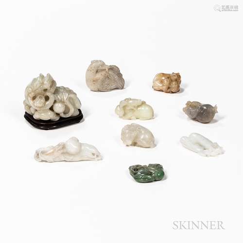 Nine Jade/Jadeite/Hardstone Carvings of Auspicious Animals a...