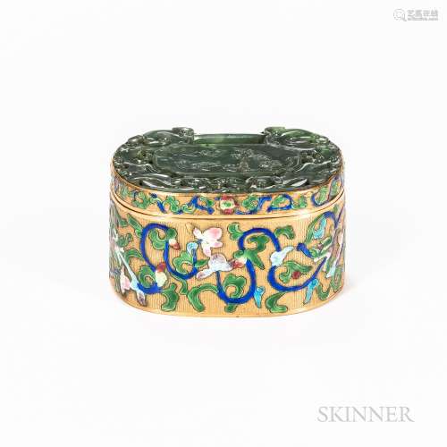 Gilt-bronze Cloisonne Box with Spinach Jade Cover