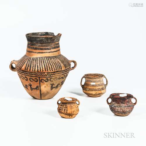 Four Neolithic-style Handled Pottery Vessels