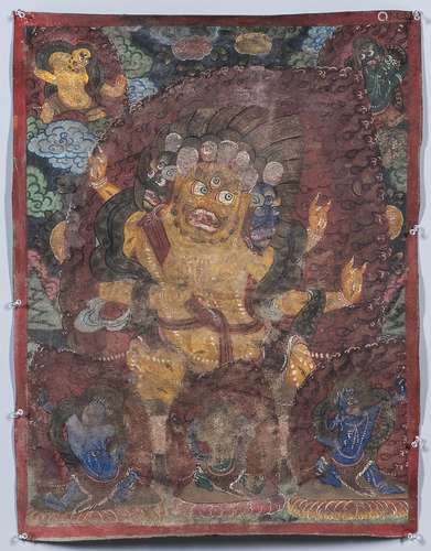 Thangka Depicting a Yellow Wrathful Deity