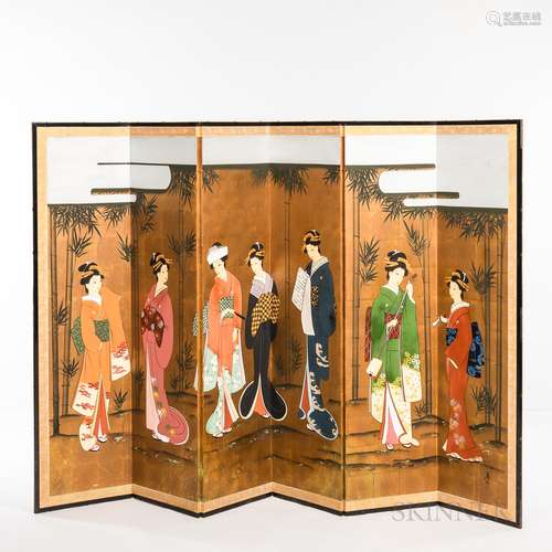 Six-panel Painted Folding Screen