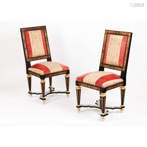 A pair of Napoleon III Boulle style chairs