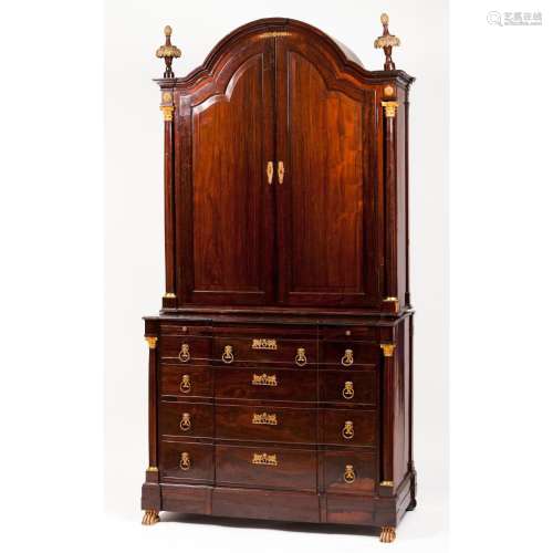 An Empire style chest of drawers with upper section oratory