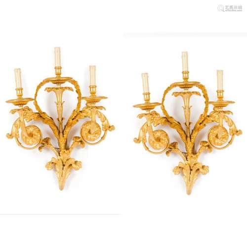 A pair of three branch Louis XV style wall sconces