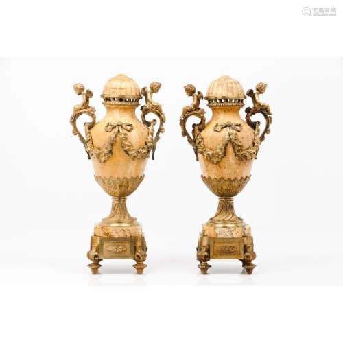 A pair of Louis XVI style urns
