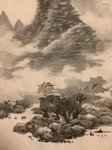 Chinese Ink Landscape Painting w Calligraphy