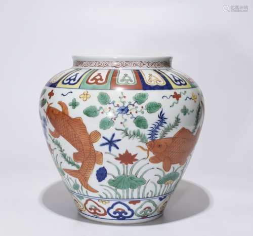 Chinese Wucai Glazed Porcelain Jar,Mark