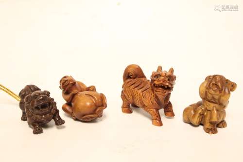 Four Japanese Wood Carved Animals