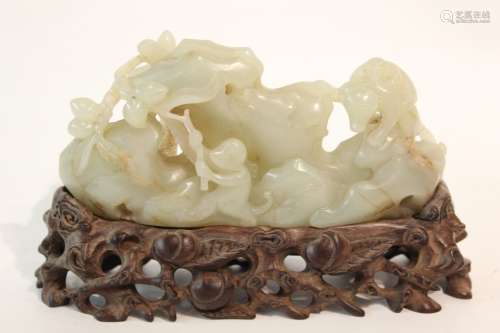 Chinese Jade Carved Monkey and Mountain