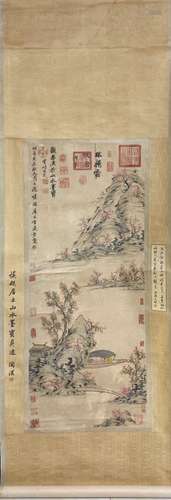 Chinese Ink Color Scroll Painting w Calligraphy