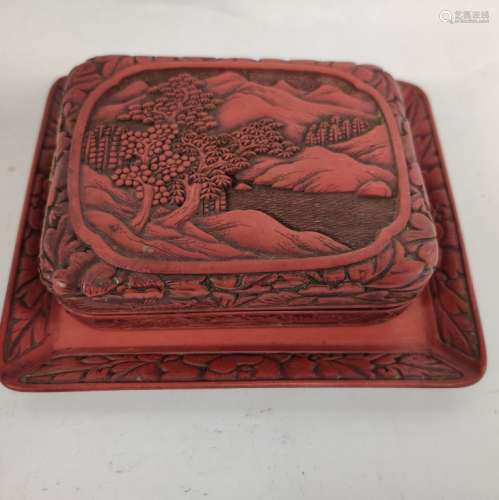 Chinese Red Cinnerbar Case and Plate