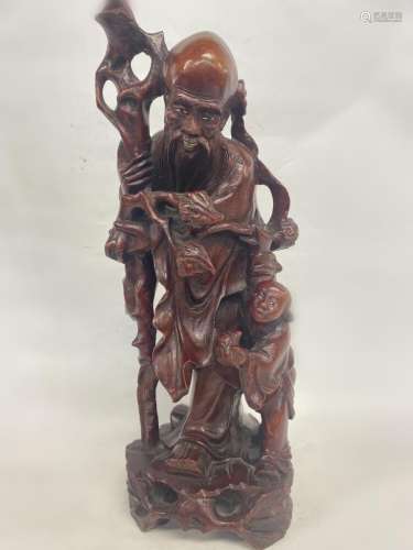 Chinese Wood Shou Figural and Boy