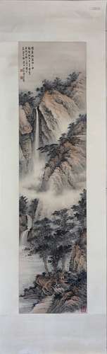 Chinese Ink Color Landscape Painting w Calligraphy