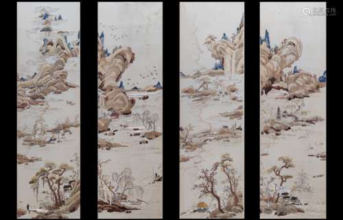 Four Chinese Silk Landscape Panel Set