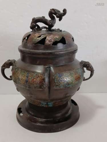 Chinese Enamel Bronze Censer,Mark