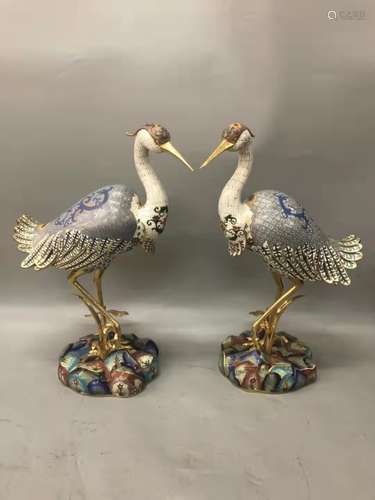 Pair of Chinese Cloisonne Enamel Cranes