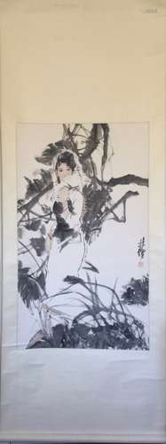 Chinese Ink Color Scroll Painting w Calligraphy