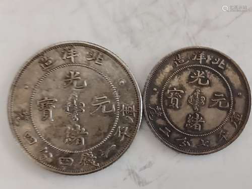 TWO CHINESE OLD SILVER COINS