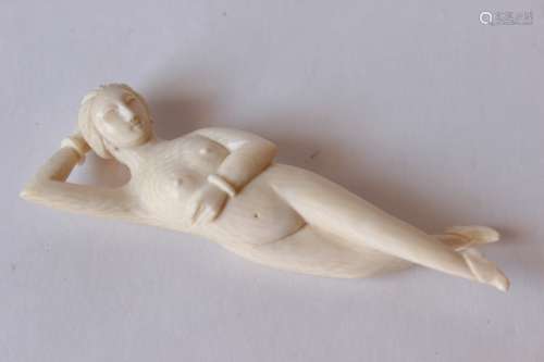 Chinese Bone Carved Nude Laying Lady
