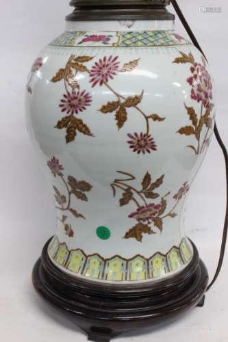 Chinese Famille Rose Porcelain Vase made into Lamp