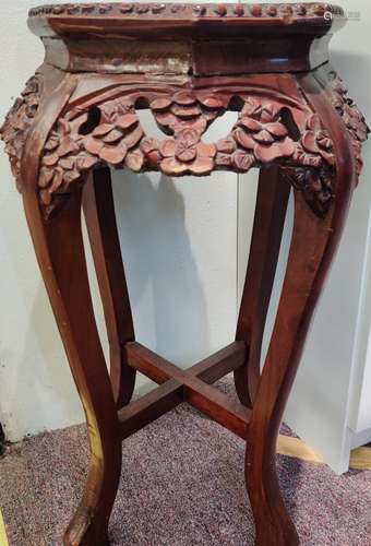 Chinese Wood Stand w Marble Inlaid