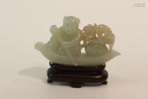 Chinese Jade Carved Boat and Boy