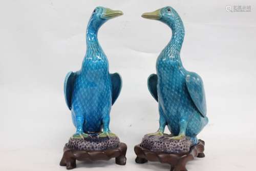 Pair of Chinese Glazed Porcelain Ducks