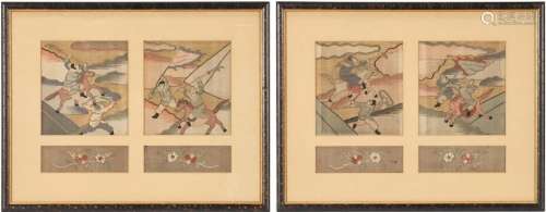 2 Framed Chinese Embroideries, Warriors & Flowers