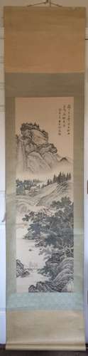 Chinese Ink Color Scroll Painting w Calligraphy