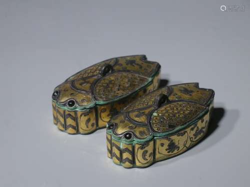 Pair of Chinese Gilt Bronze Cover Box